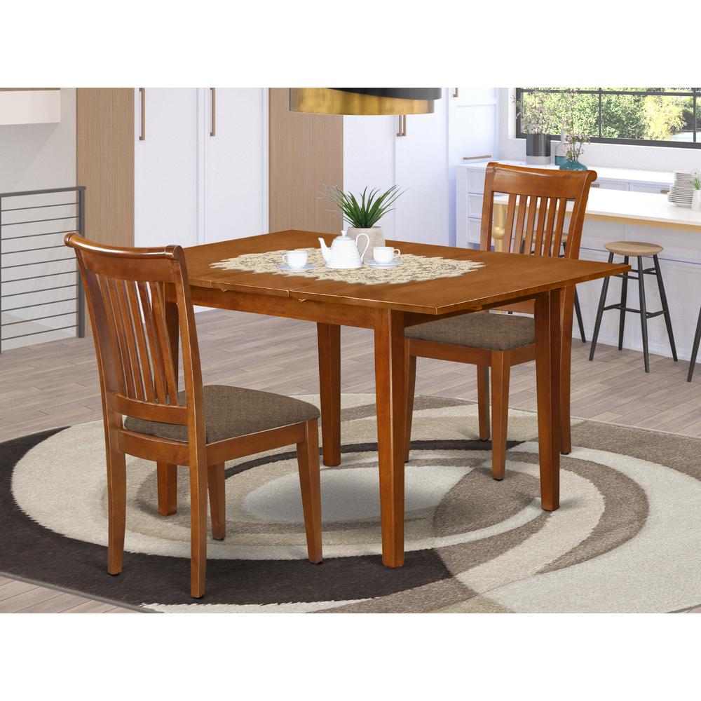 MLPO3-SBR-C 3 Pc set Milan Kitchen Table featuring Leaf and 2 Cushiad Seat Chairs in Saddle Brown .. Picture 2