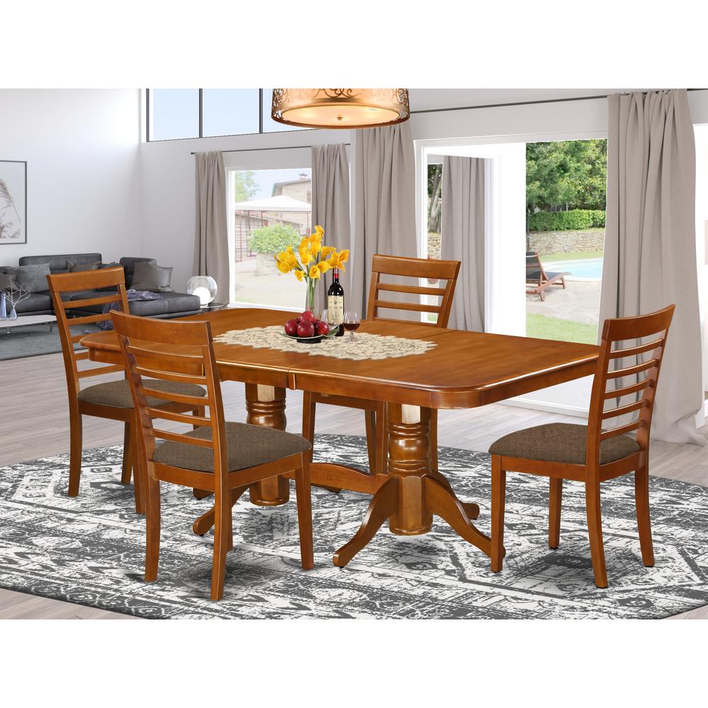 NAML5-SBR-C 5 Pc Dining room set Table with Leaf and 4 Dining Chairs. Picture 2