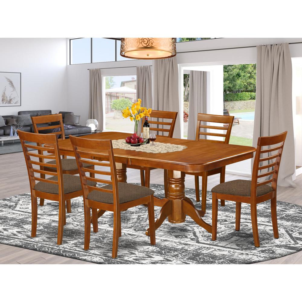 NAML7-SBR-C 7 Pc formal Dining room set Table with Leaf and 6 Chairs for Dining. Picture 2