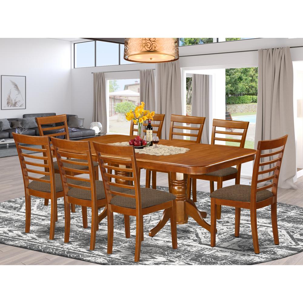 NAML9-SBR-C 9 Pc Dining room set Dining Table with Leaf and 8 Dining Chairs. Picture 2