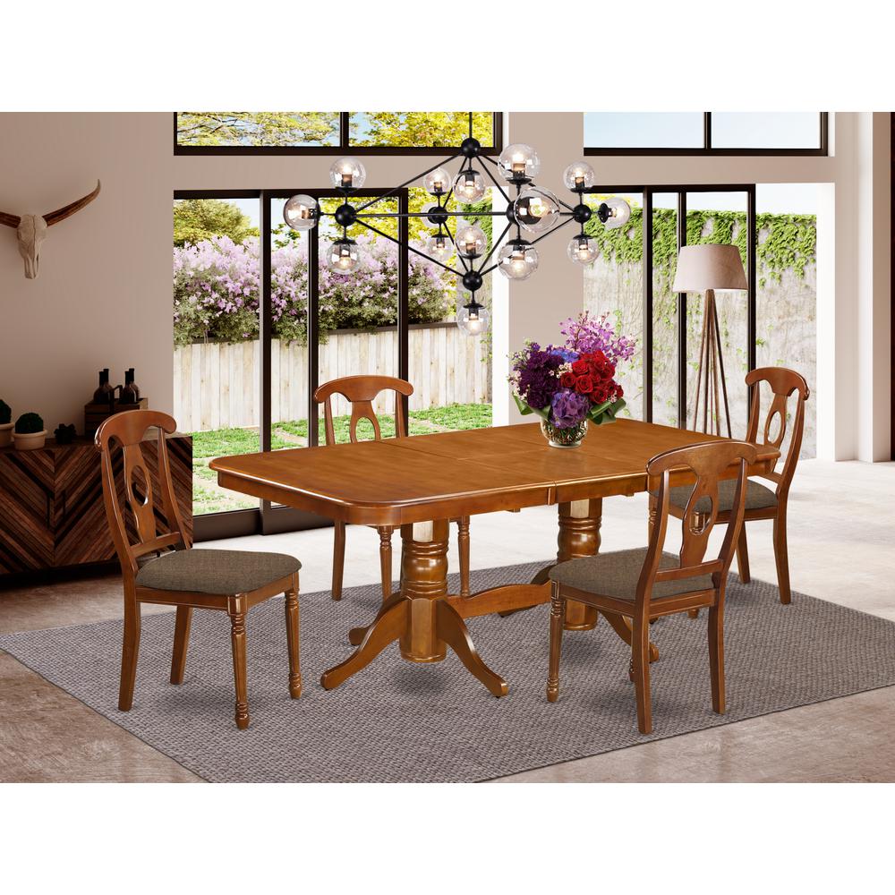 NANA5-SBR-C 5 Pc Dining room set for 4-rectangular Table with Leaf and 4 Kitchen Dining Chairs. Picture 2