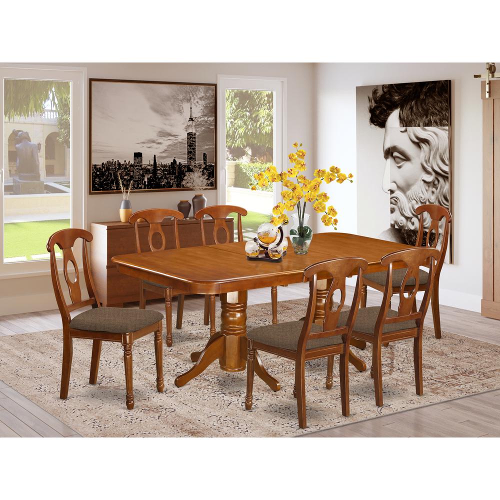 NANA7-SBR-C 7 Pc Dining room set for 6-rectangular Table with Leaf and 6 Chairs for Dining. Picture 2