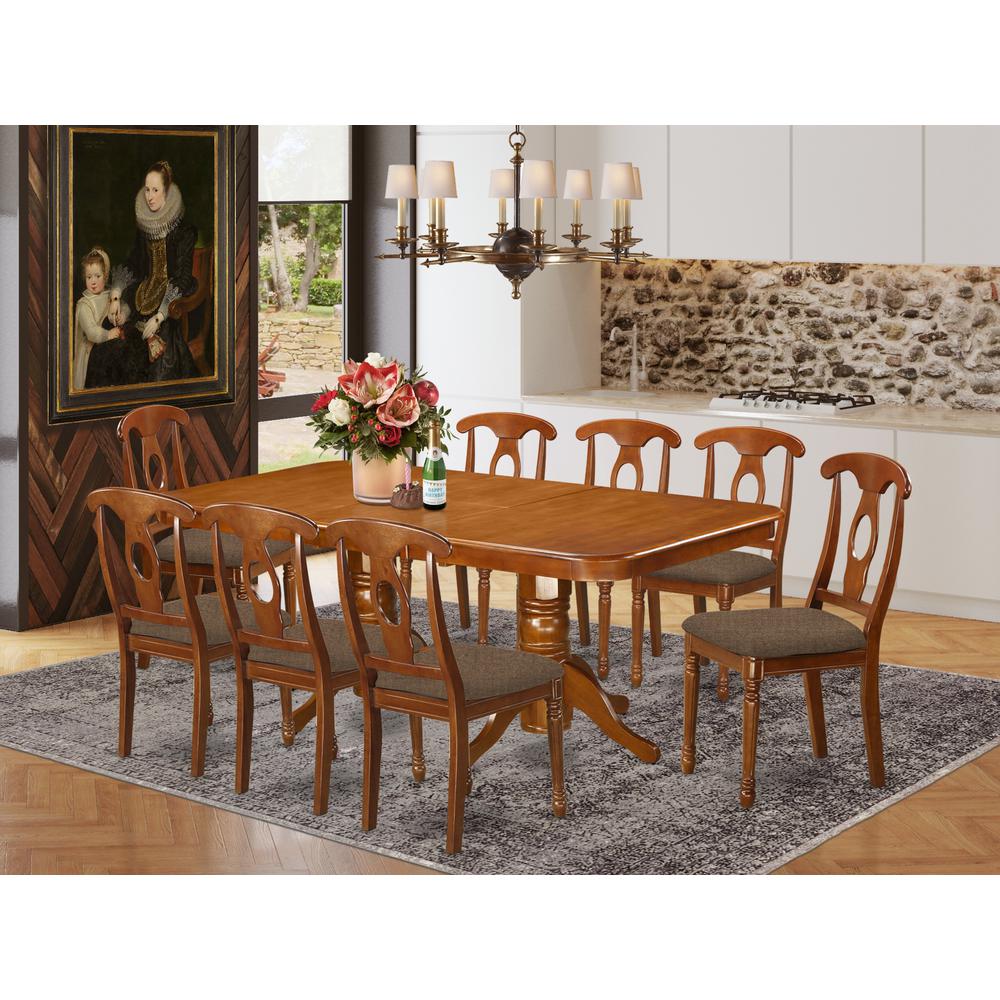 NANA9-SBR-C 9 Pc Dining room set-rectangular Table with Leaf and 8 Kitchen Dining Chairs. Picture 2