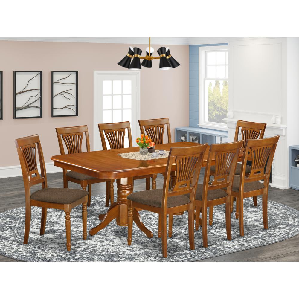 NAPL9-SBR-C 9 Pc Dining room set-Dining Table and 8 Dining Chairs. Picture 2