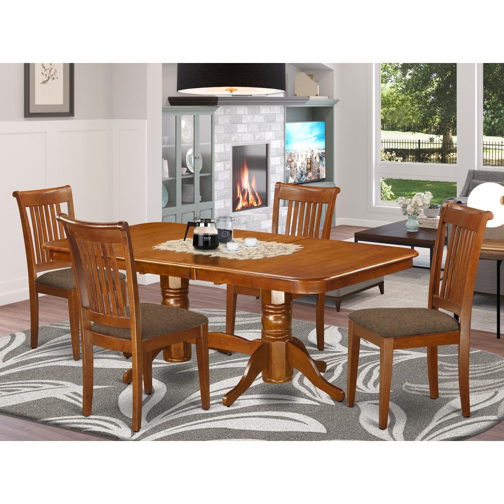 NAPO5-SBR-C 5 PC Dining room set Dining Table with Leaf and 4 Chairs for Dining. Picture 2