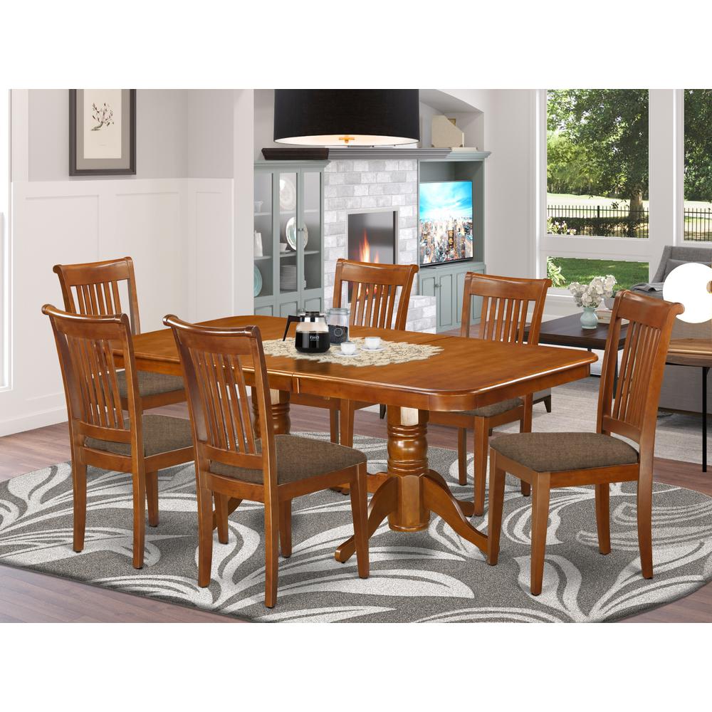 NAPO7-SBR-C 7 PC Dining room set Table with Leaf and 6 Chairs for Dining. Picture 2