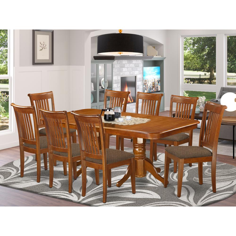 NAPO9-SBR-C 9 Pc Dining room set Table with Leaf and 8 Chairs for Dining. Picture 2