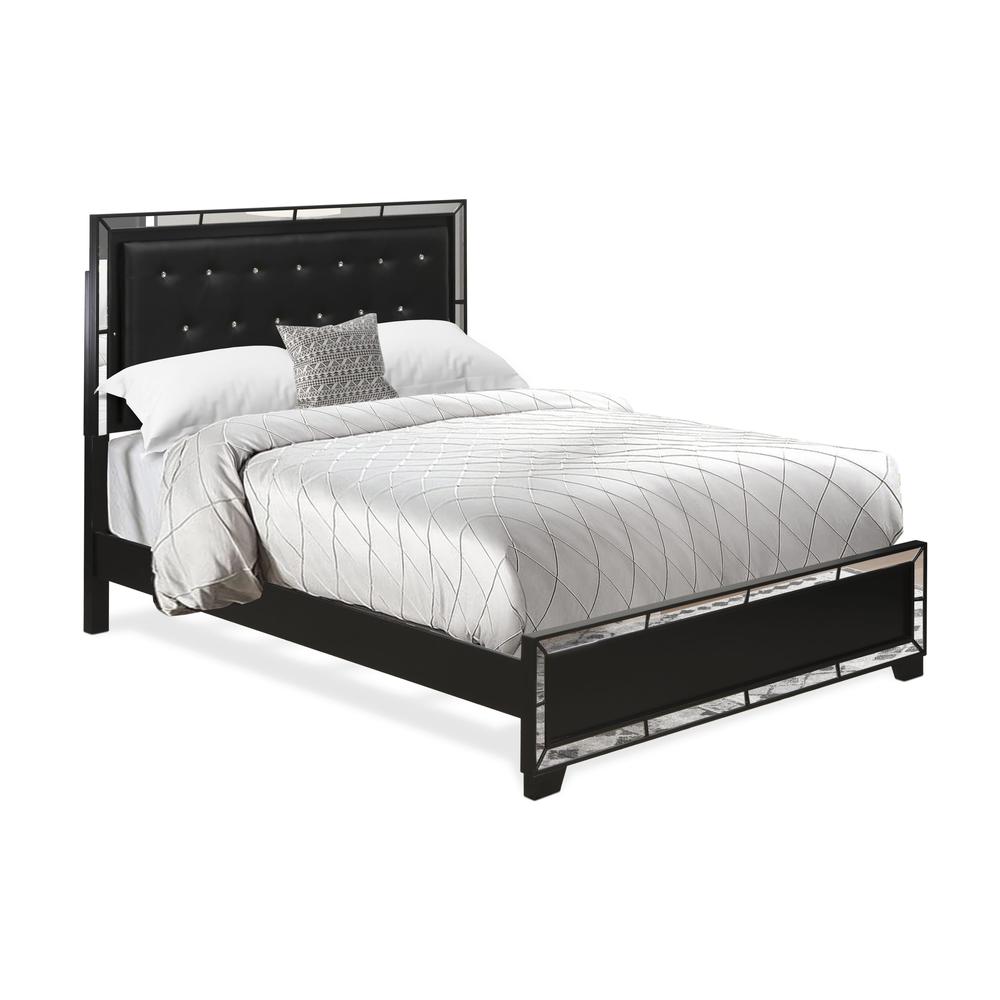 NE11-Q00000 Nella Platform Bed Frame with Button Tufted Headboard - Black Leather Headboard and Black Legs - Queen Size. Picture 3