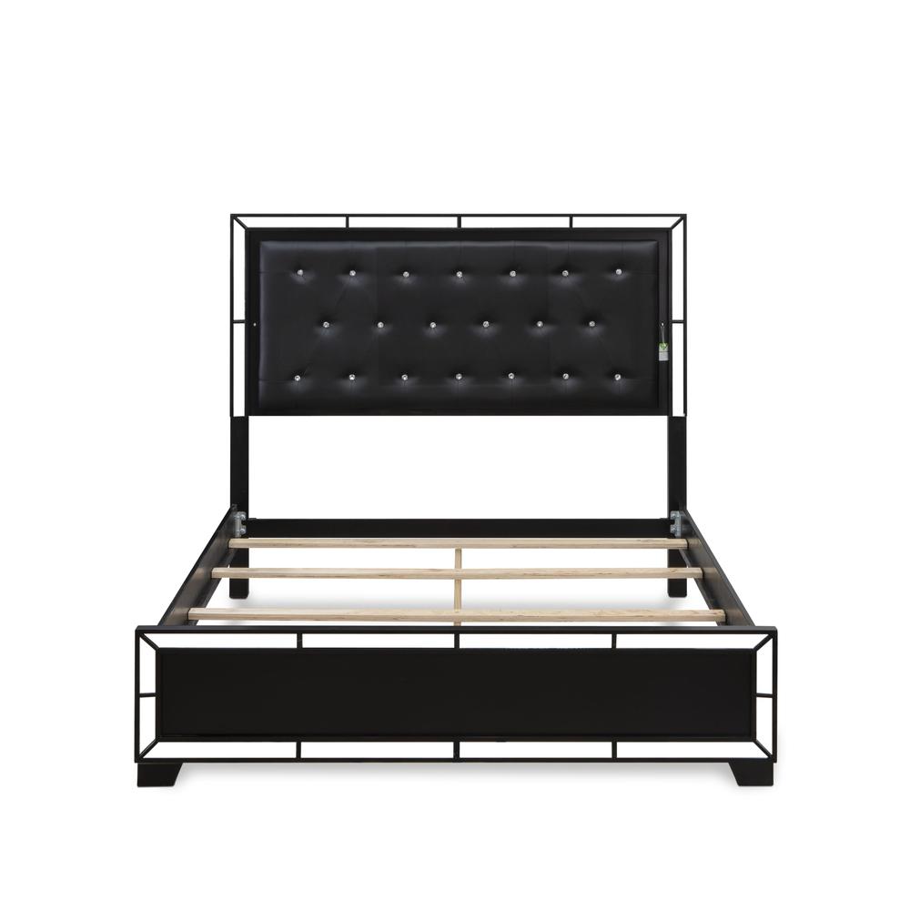 NE11-Q1N000 2-PC Nella Bedroom Set with Button Tufted Queen Bed and Small Nightstand - Black Leather Headboard and Black legs. Picture 3