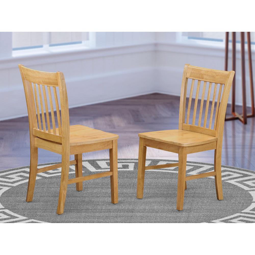 East West Furniture DMNF5-OAK-W 5 Piece Dining Room Set - Oak Mid Century Modern Kitchen Table and 4 Oak Kitchen Chairs with Slatted Back - Oak Finish. Picture 3