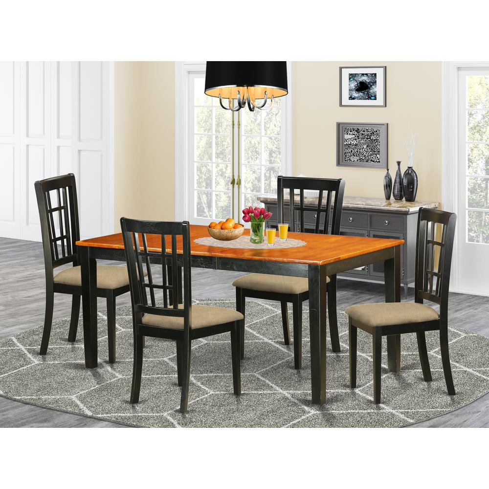 NICO5-BLK-C 5 Pc Dining room set-Table with Leaf and 4 Dining Chairs. Picture 2