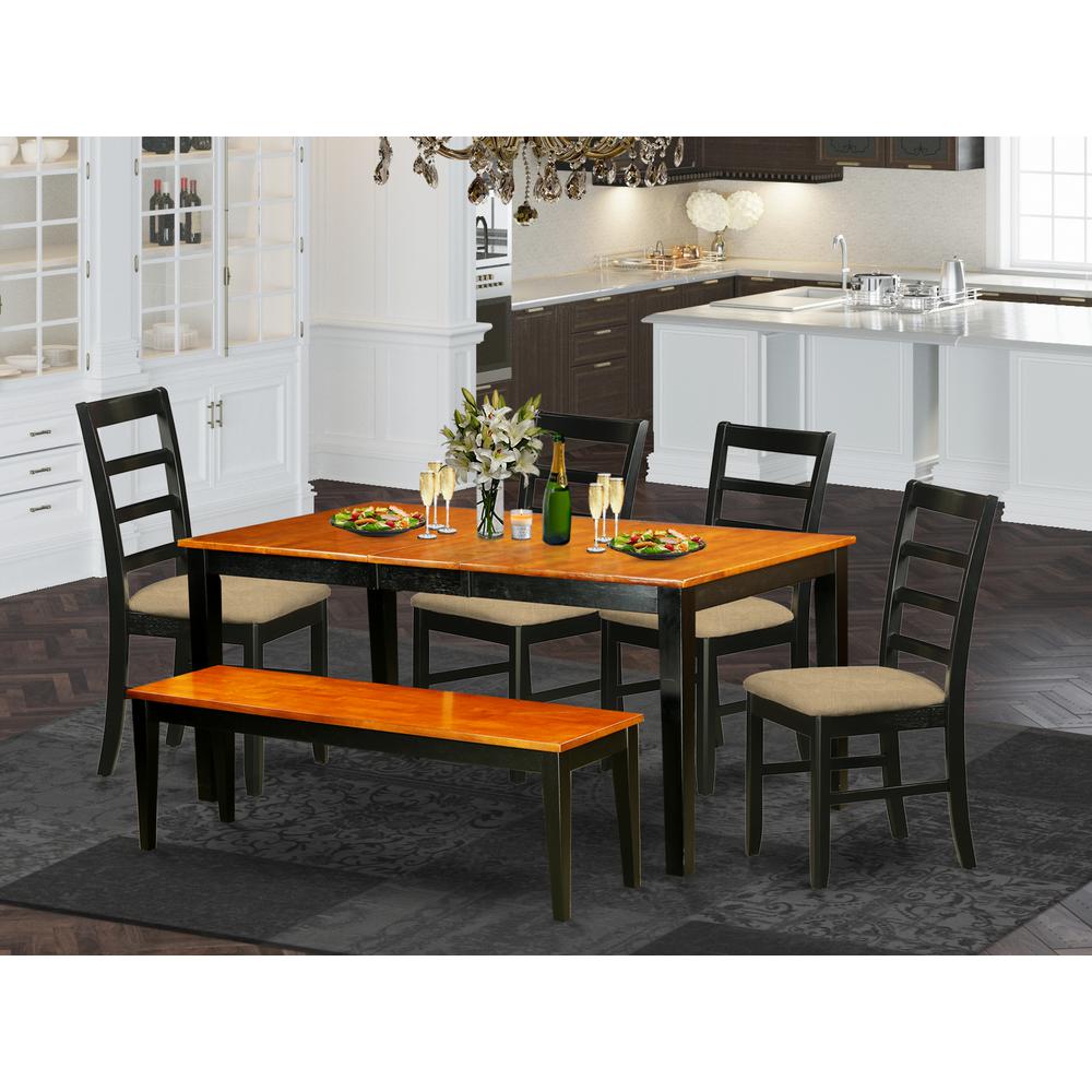 NIPF6-BCH-C 6-Pc Dining room set with bench-Kitchen Tables and 4 Wood Dining Chairs Plus bench. Picture 2