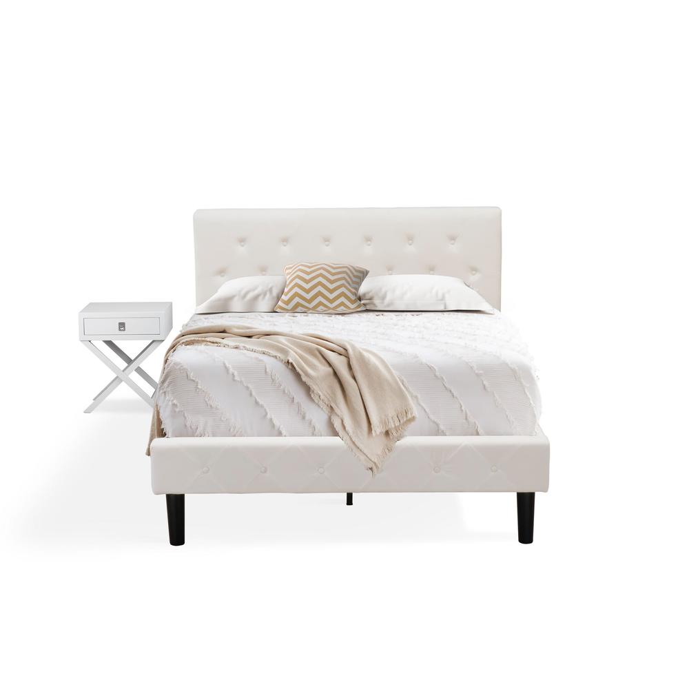 NL19F-1HA14 2 Pc Full Bed Set - 1 Full Size Bed White Velvet Fabric Headboard and 1 Wood Nightstand - Urban Gray Finish Nightstand. Picture 2