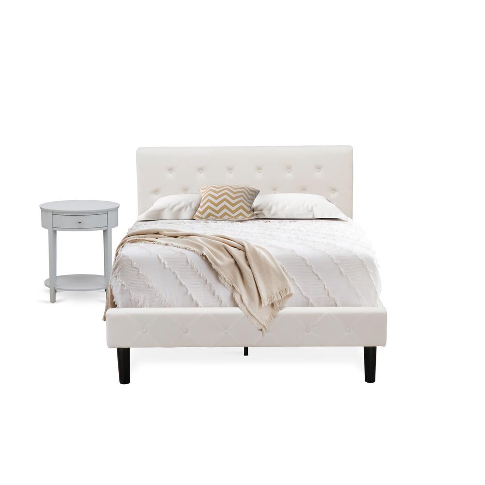 NL19F-1HI14 2 Piece Bedroom Set - 1 Bed White Velvet Fabric Headboard and 1 Small Night Stand - Urban Gray Finish Nightstand. Picture 2