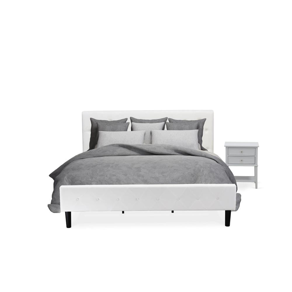 NL19K-1VL14 2 Pc King Bedroom Set - 1 King Bed White Velvet Fabric Headboard and 1 Nightstand - Urban Gray Finish Nightstand. Picture 2