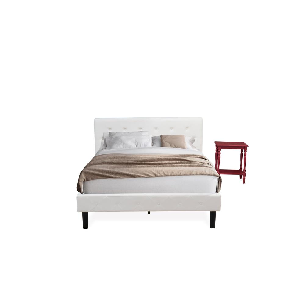 NL19Q-1BF13 2 Pc Queen Size Bedroom Set - 1 Queen Bed White Velvet Fabric Headboard and 1 Night Stand - Burgundy Finish Nightstand. Picture 2