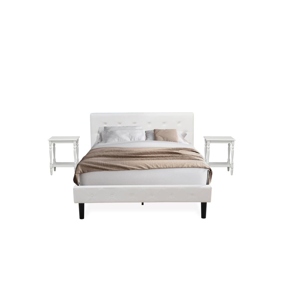 NL19Q-2BF14 3 Piece Bedroom Set - 1 Queen Bed White Velvet Fabric Headboard and 2 Night Stands - Urban Gray Finish Nightstand. Picture 1