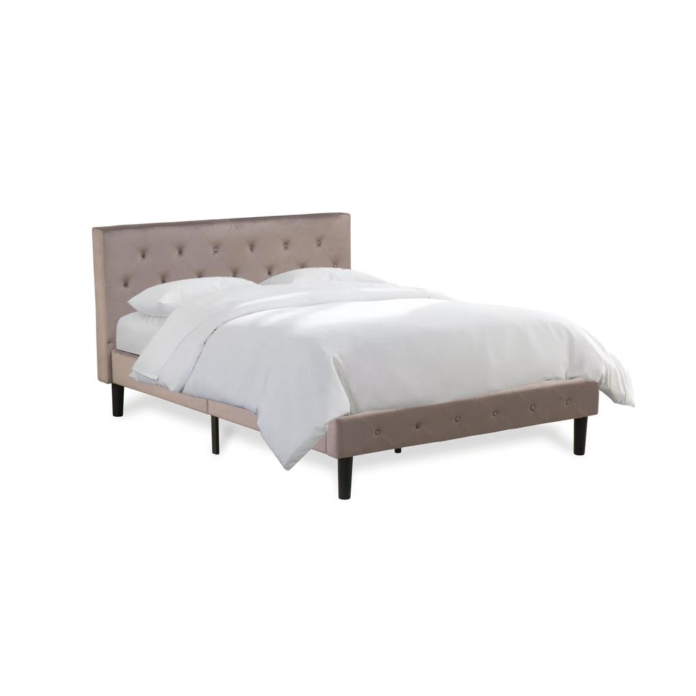 NLF-14-Q Nolan Platform Bed Frame-Button Tufted Brown Taupe Velvet Fabric Upholstery Headboard & Footboard, Black Legs, Queen Size. Picture 2