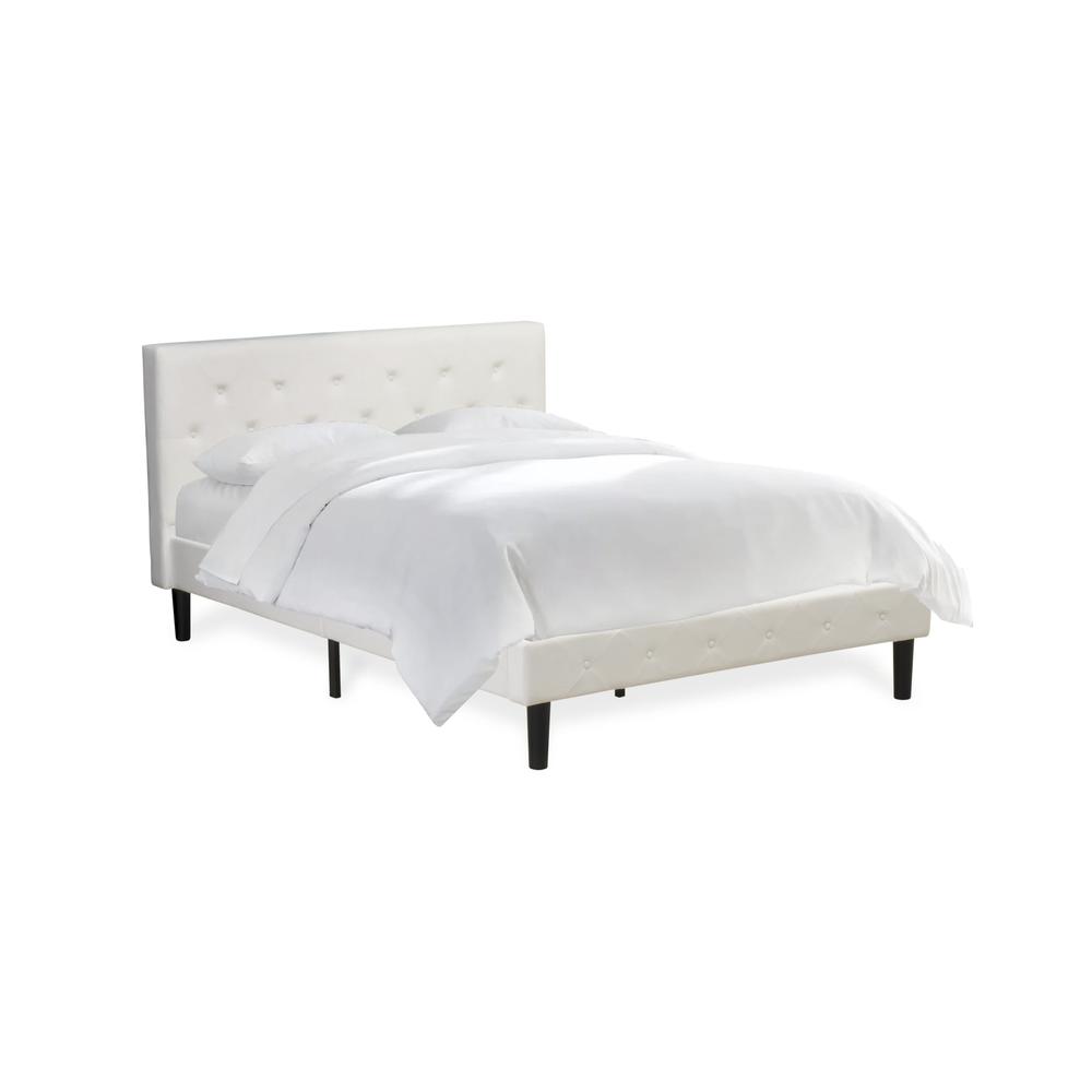 NLF-19-F Nolan Platform Bed Frame - Button Tufted White Velvet Fabric Padded Headboard & Footboard, Black Legs, Full Size. Picture 2