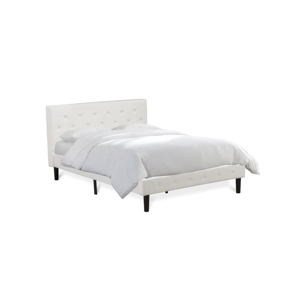 NLF-19-Q Nolan Platform Bed Frame - Button Tufted White Velvet Fabric Padded Headboard & Footboard, Black Legs, Queen Size. Picture 1