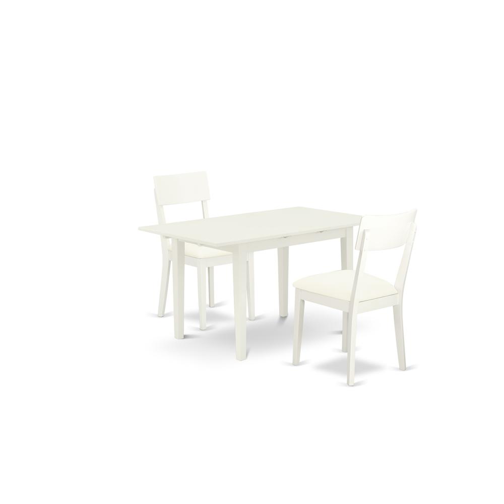 East West Furniture NOAD3-LWH-LC 3-Pc Modern Dining Table Set 2 Modern Dining Chairs with Ladder Back and a Faux Leather Seat and Butterfly Leaf Dining Table with Rectangular Top and 4 Legs- Linen Whi. Picture 2