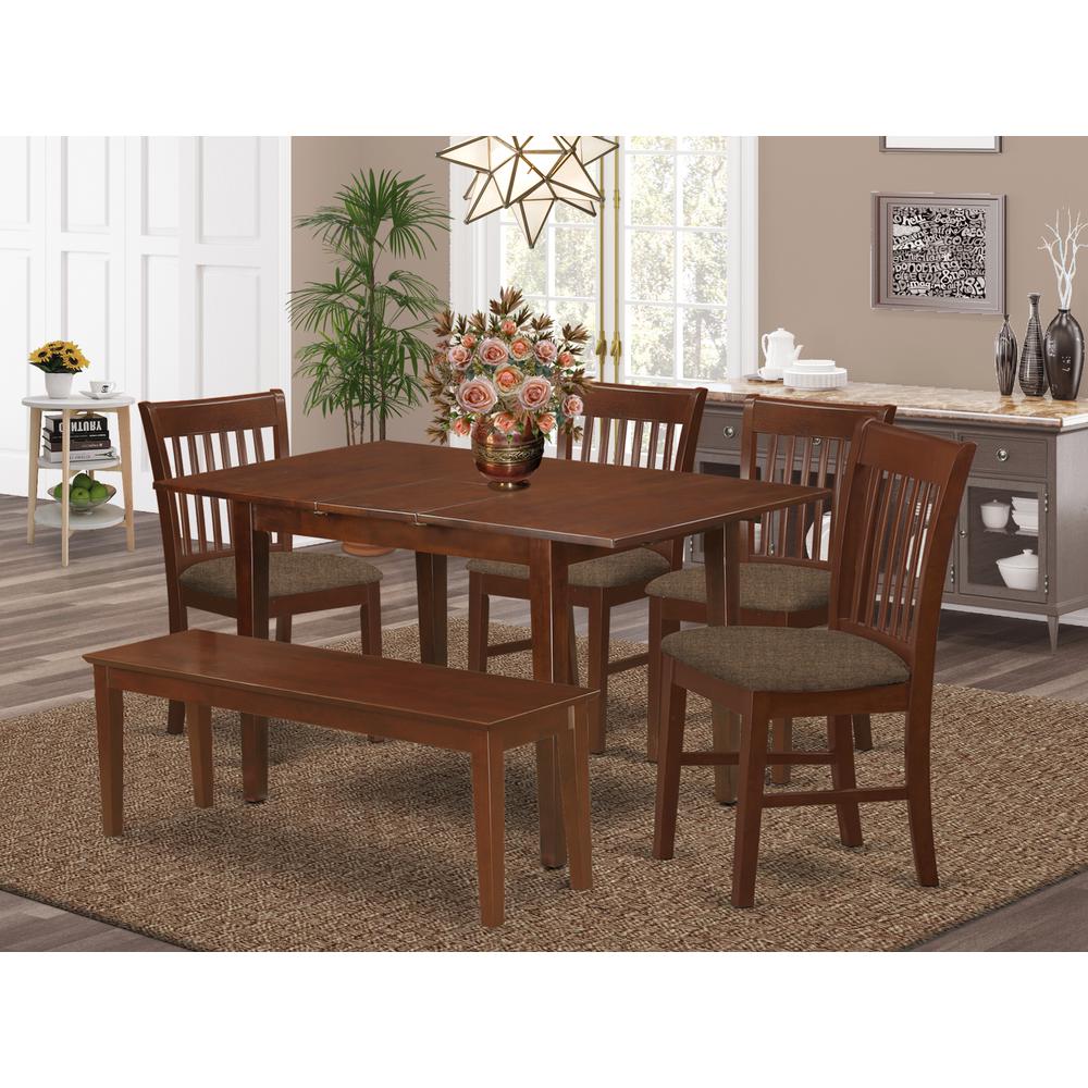 NOFK6C-MAH-C 6 Pc Dining room set with bench - Table and 4 Dining Chairs plus Dining Bench. Picture 2