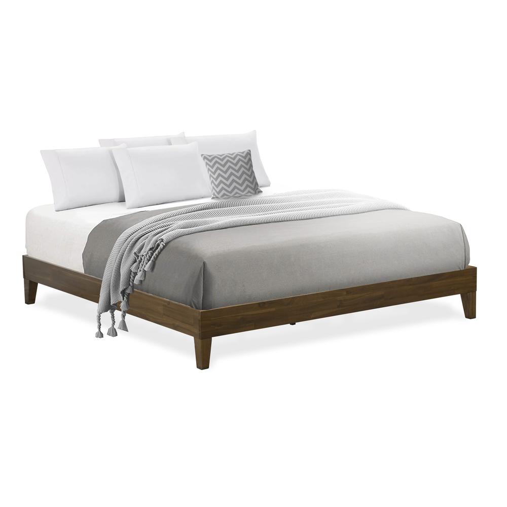 East West Furniture Queen Size Bed Frame with 4 Solid Wood Legs and 2 Extra Center Legs - Walnut Finish. Picture 2