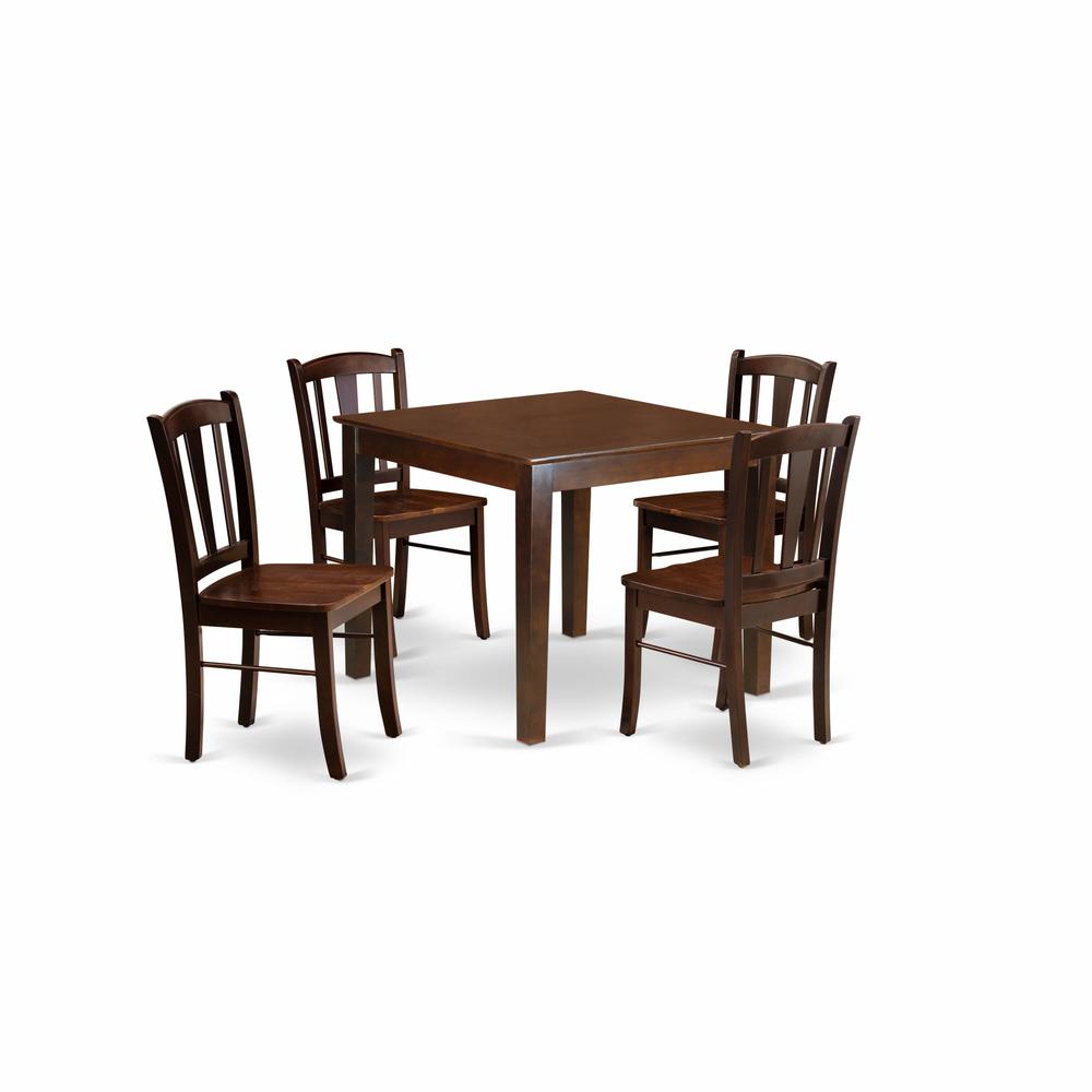 OXDL5-MAH-W - 5-Pc Dining Room Table Set- 4 Dining Chair and Dining Table - Wooden Seat and Slatted Chair Back - Mahogany Finish. Picture 2