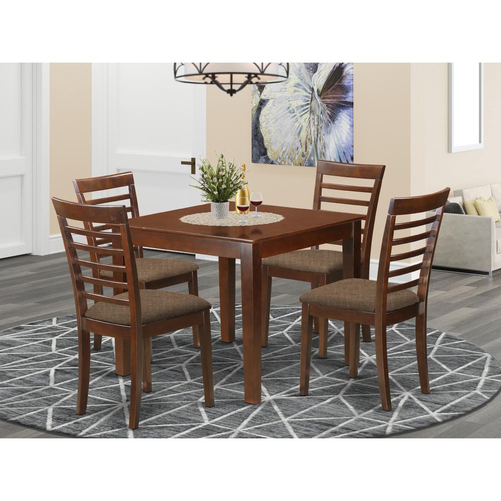 OXML5-MAH-C 5 Pc Dinette Table set with a Dining Table and 4 Dining Chairs in Mahogany. Picture 2