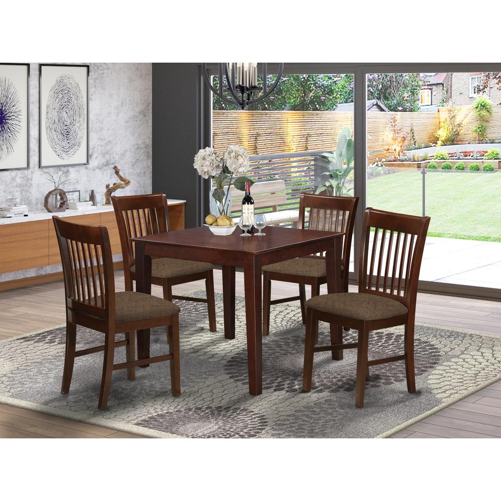 OXNO5-MAH-C 5 Pc Kitchen Table set - square Table and 4 Dining Chairs. Picture 2