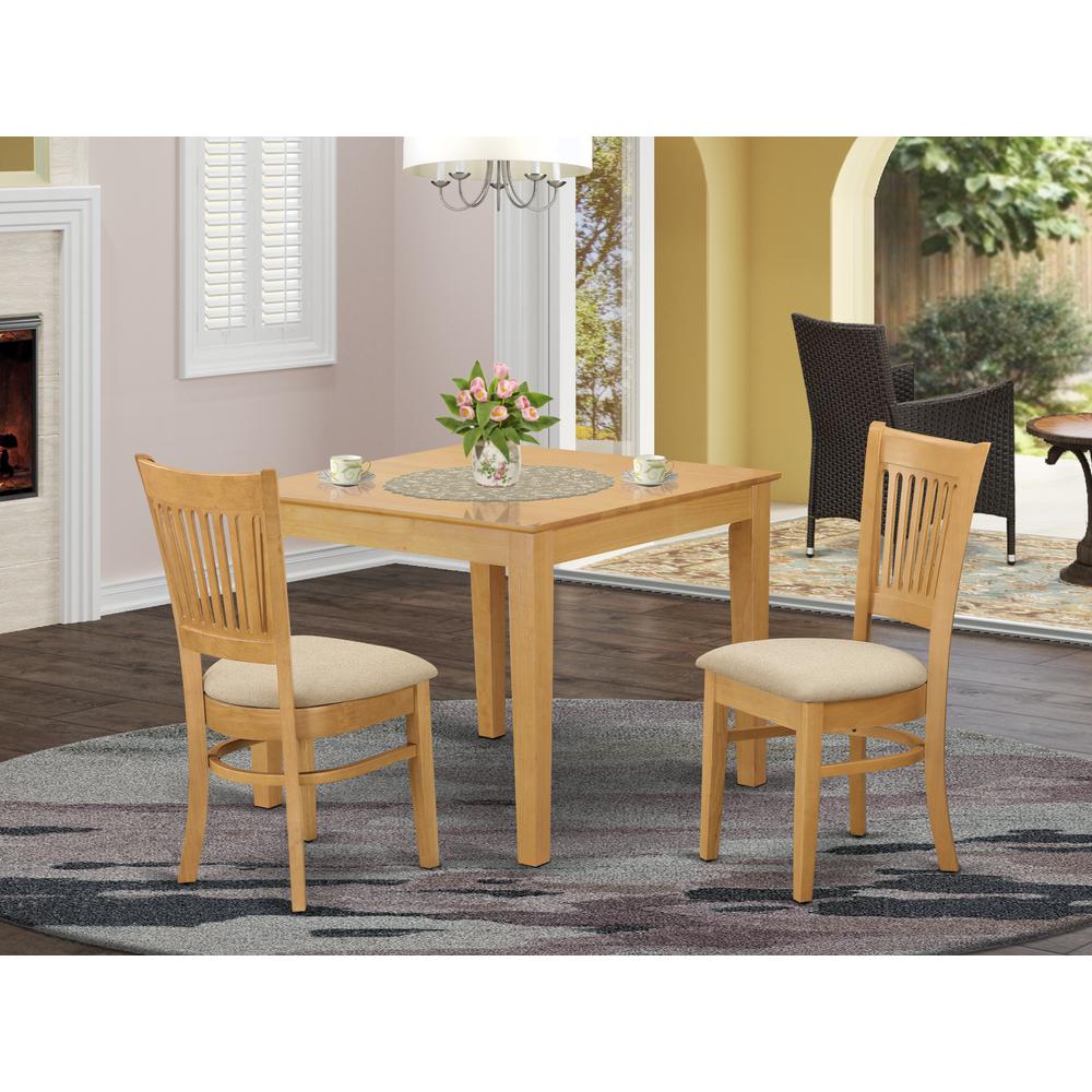 OXVA3-OAK-C 3 Pc Dining room set - Kitchen dinette Table and 2 Dining Chairs. Picture 2