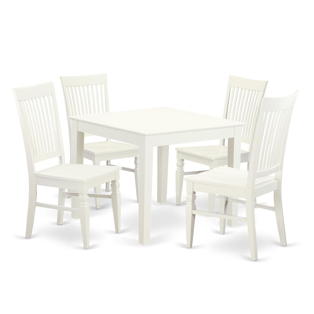 5  Pcsquare  Kitchen  Table  and  4  Wood  Kitchen  Chairs  in  Linen  White. Picture 2