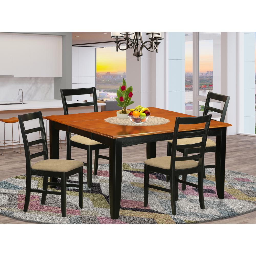 PARF5-BLK-C 5 Pc Dining set-Square Dining Table with Leaf and 4 Dining Chairs.. Picture 2
