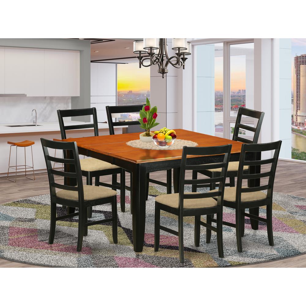 PARF7-BLK-C 7 Pc formal Dining room set-Square Dining Table with Leaf and 6 Dining Chairs. Picture 2