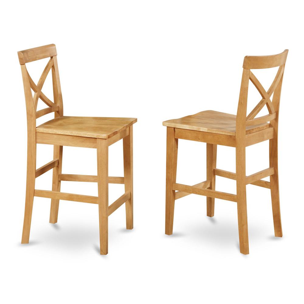 X-Back  stool  with  wood  counter  seat  in  Oak  finish,  Set  of  2. Picture 1