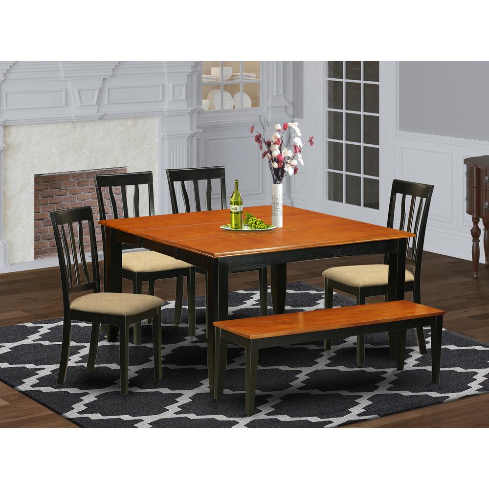 PFAN6-BCH-C 6-PC Kitchen table set with bench-Kitchen Tables and 4 Dining Chairs Plus bench. Picture 2