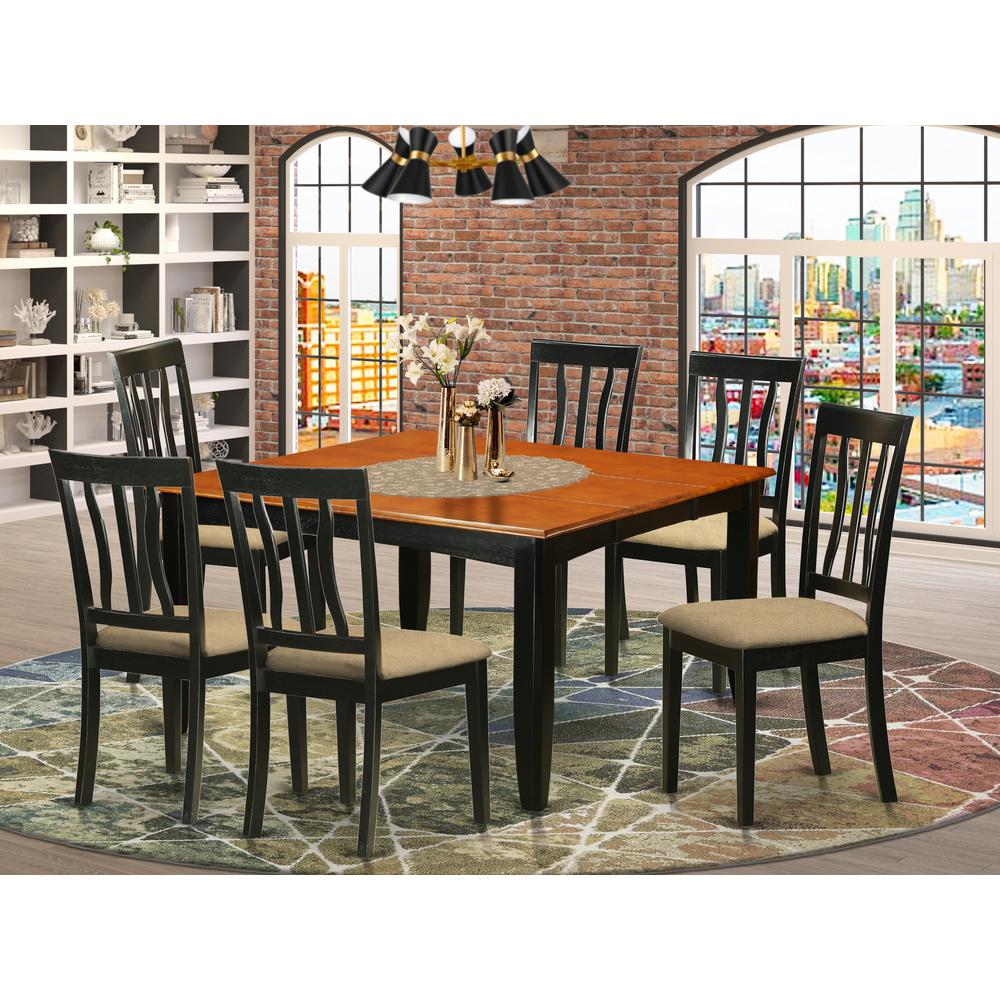 PFAN7-BCH-C 7 Pc Dining room set-Dining Table and 6 Wooden Dining Chairs. Picture 2