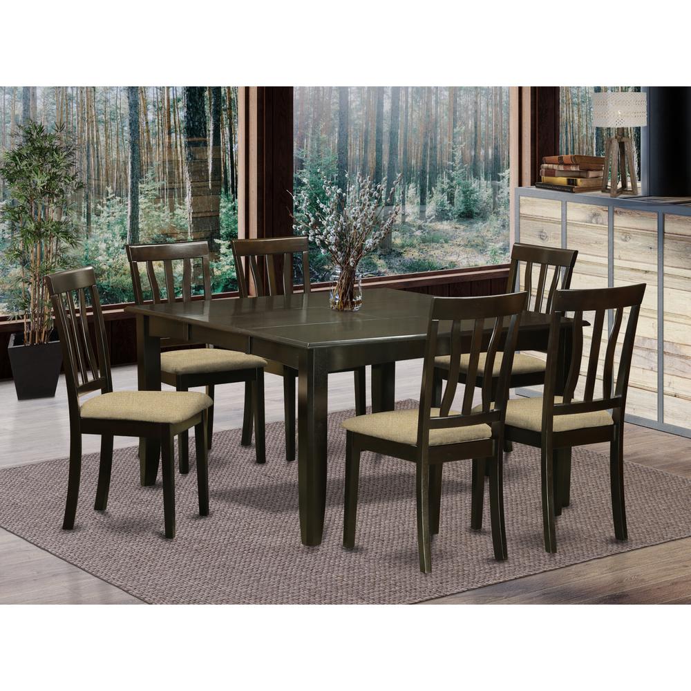 PFAN7-CAP-C 7 Pc Dining room set for 6-Square Dining Table with Leaf and 6 Dining Chairs. Picture 2
