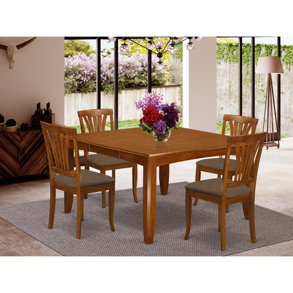 PFAV5-SBR-C 5 Pc Dining room set-Square Table with Leaf and 4 Dining Chairs. Picture 2