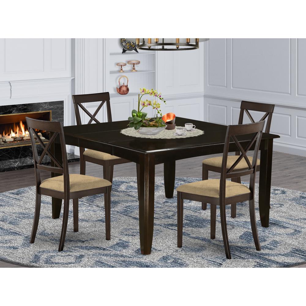 PFBO5-CAP-C 5 Pc Dining set-Square Dining Table with Leaf and 4 Dining Chairs. Picture 2