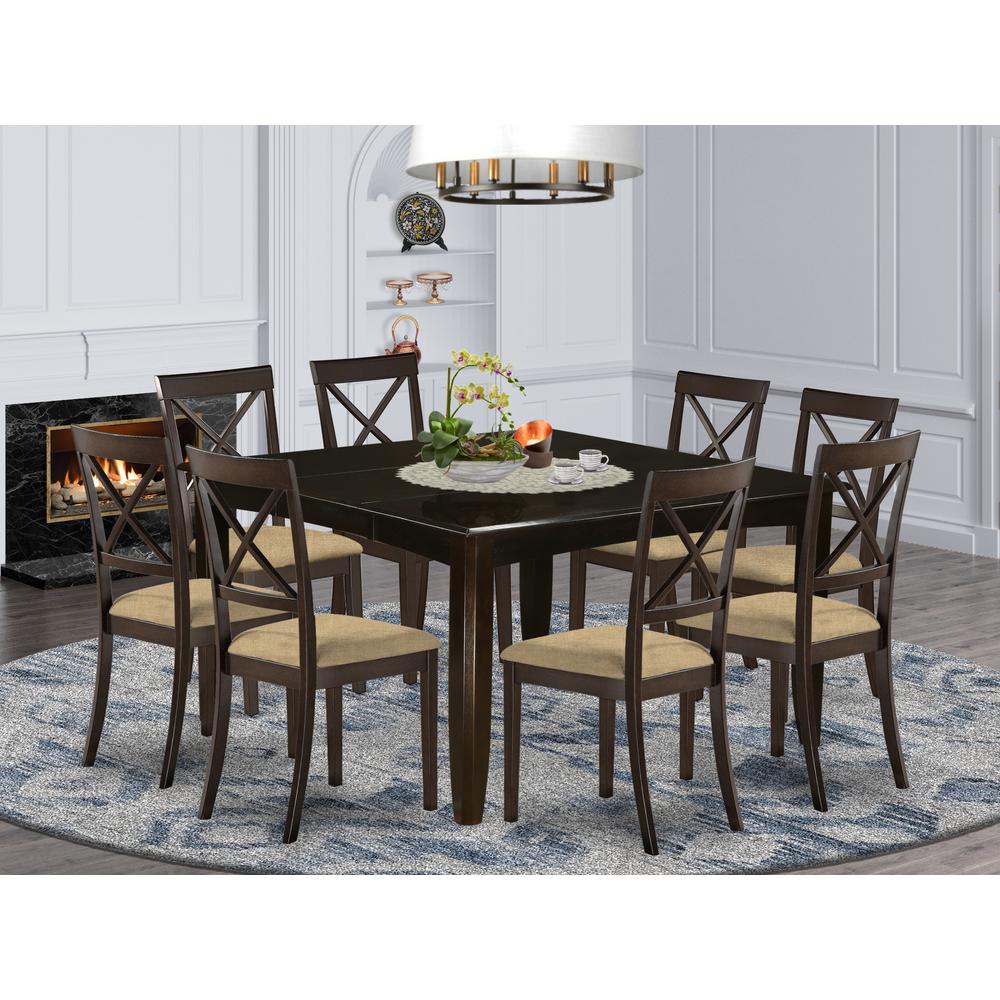 PFBO9-CAP-C 9 Pc Dining room set for 8-Kitchen Table with Leaf and 8 Linen Dinette Chairs.. Picture 2