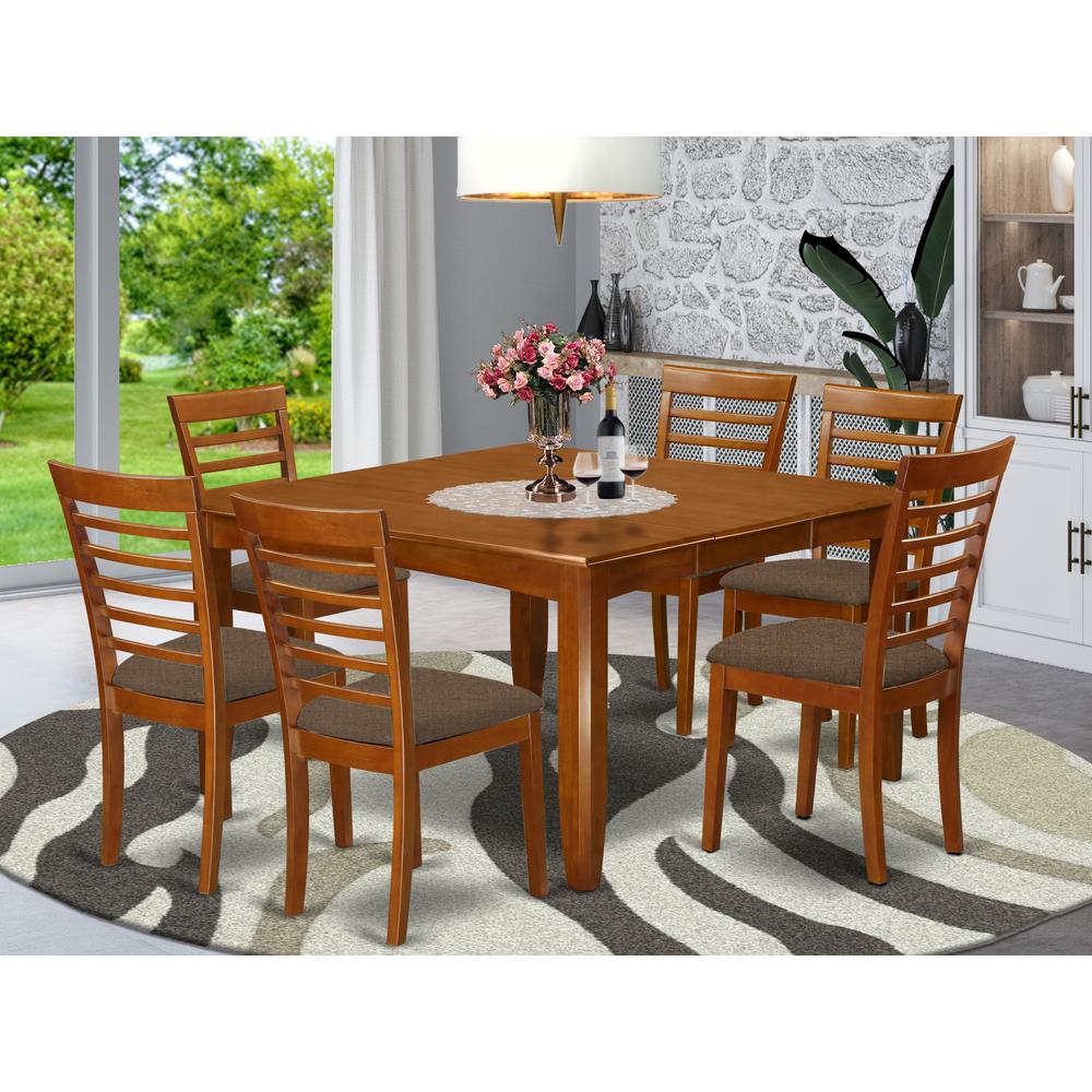 PFML7-SBR-C 7 PC Dining room set-Table with Leaf and 6 Dinette Chairs. Picture 2