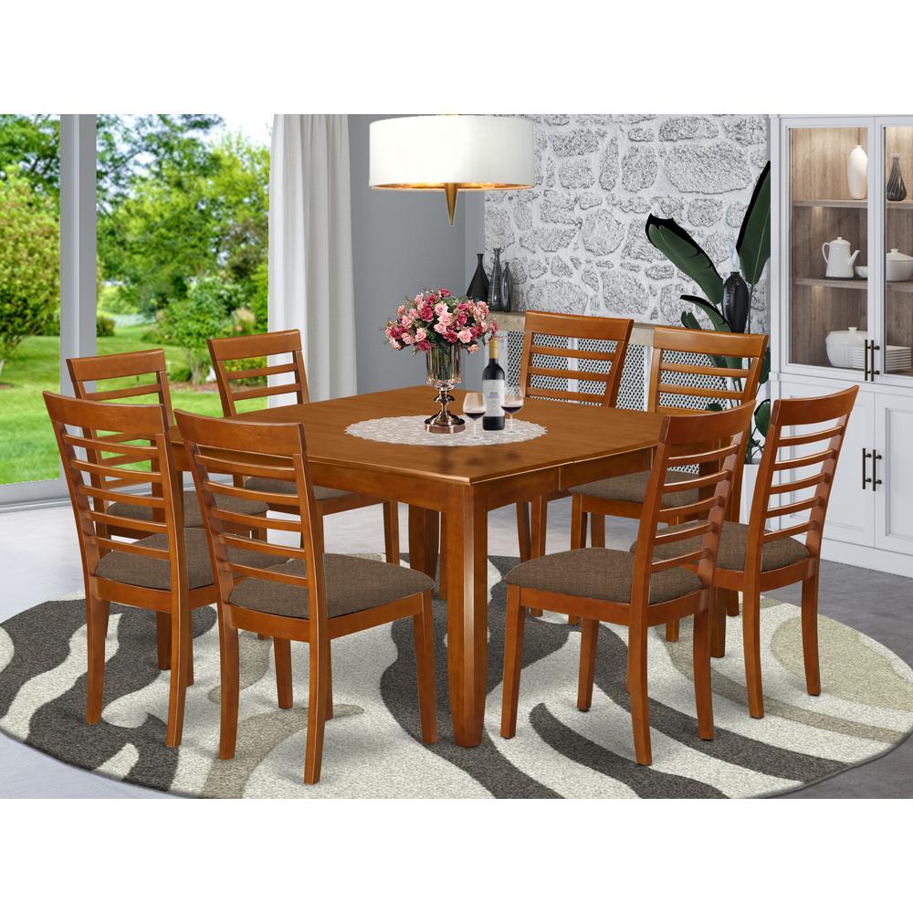PFML9-SBR-C 9 Pc formal Dining room set-Dinette Table with Leaf and 8 Kitchen Chairs.. Picture 2