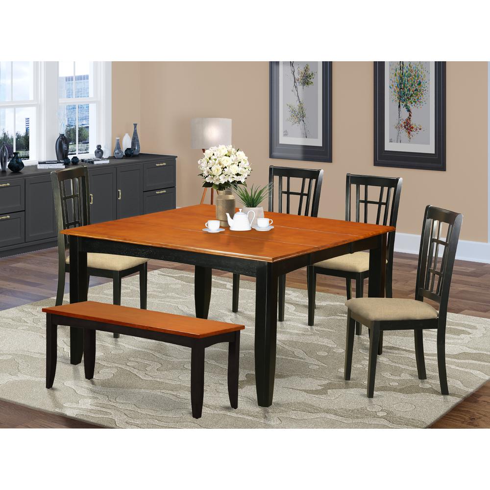 PFNI6-BCH-C 6 PC Dining room set with bench-Dining Table and 4 Wood Dining Chairs plus a bench. Picture 2