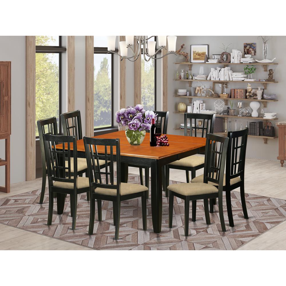PFNI9-BCH-C 9 PC Dining room set-Dining Table and 8 Wood Dining Chairs. Picture 2
