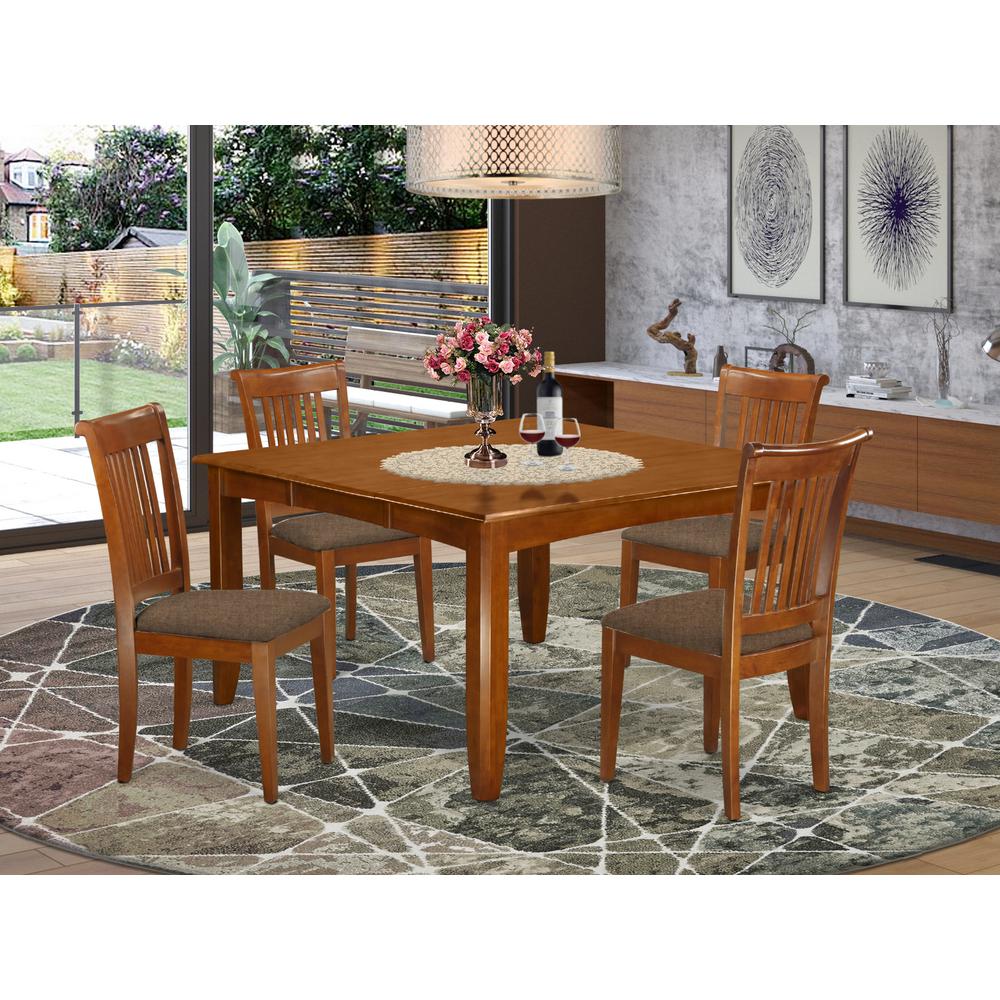 PFPO5-SBR-C 5 Pc Dining room set for 4-Square Dining Table with Leaf and 4 Dining Chairs. Picture 2