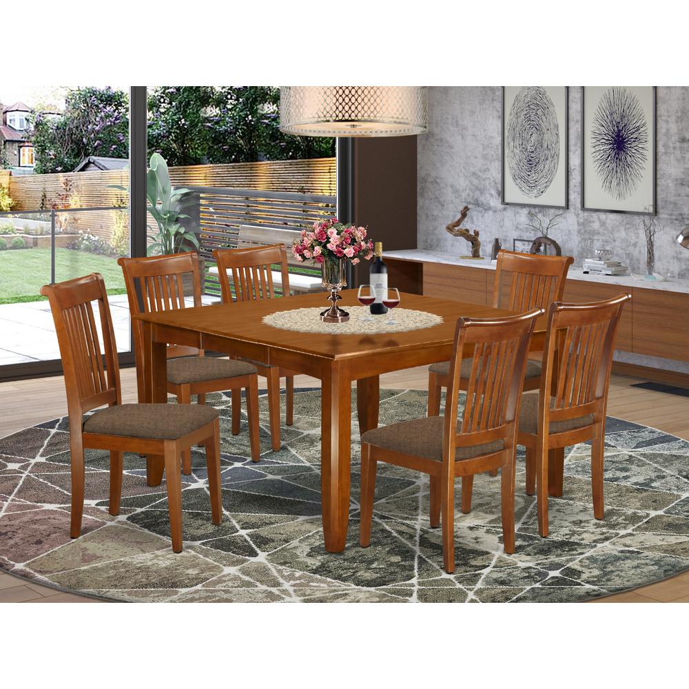 PFPO7-SBR-C 7 Pc Dining set-Square Dining Table with Leaf and 6 Dining Chairs. Picture 2