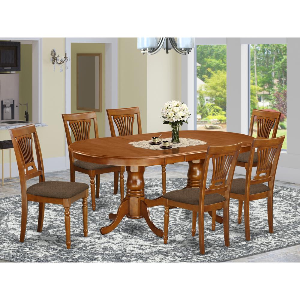 PLAI7-SBR-C 7 PC Dining room set for 6-Dining Table with 6 Dining Chairs. Picture 2