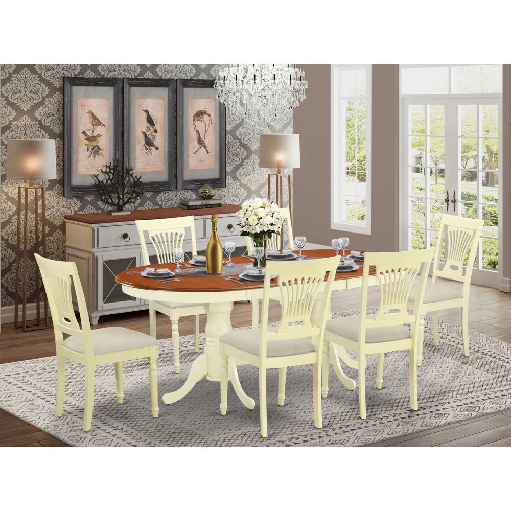 PLAI7-WHI-C 7 PC Dining room set for 6-Dining Table with 6 Dining Chairs. Picture 2