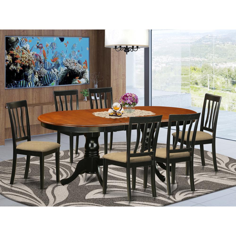 PLAN7-BCH-C 7 PC Dining room set-Dining Table with 6 Wood Dining Chairs. Picture 2